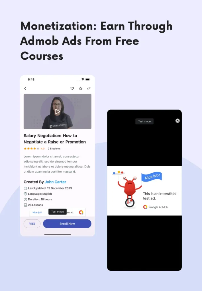 Monetization: Earn Through Admob Ads From Free Courses