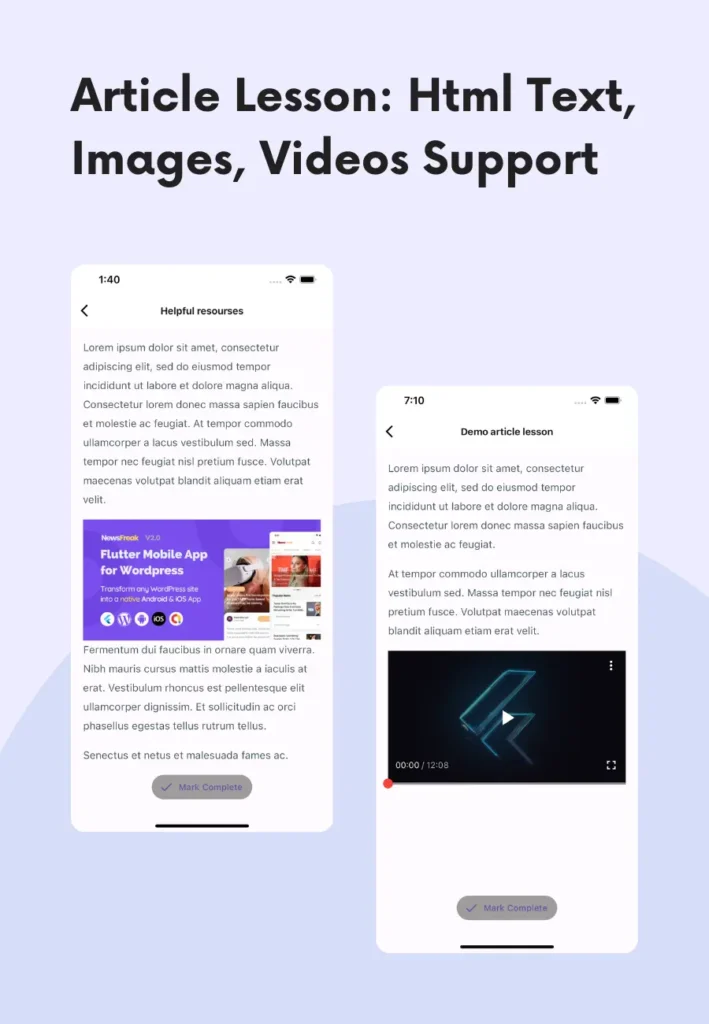 Article Lesson: Html Text, Images, Videos Support